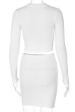 White Sexy Casual Solid Bandage V Neck Long Sleeve Two Pieces