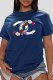 Navy Blue Fashion Street Print Patchwork O Neck T-Shirts
