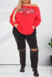 Red Fashion Casual Print Basic Off the Shoulder Tops