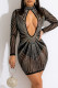 Black Sexy Solid Hollowed Out Patchwork Hot Drill O Neck One Step Skirt Dresses
