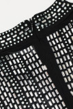 Black Solid Patchwork See-through Slit Hot Drill O Neck One Step Skirt Dresses