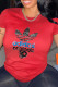 Red Casual Sportswear Print Patchwork Letter O Neck T-Shirts