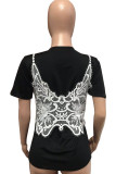 White Casual Print Patchwork O Neck T-Shirts(Two Pieces)
