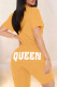 Yellow Fashion Casual Letter Print Basic O Neck Short Sleeve Two Pieces