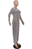 Grey Casual Letter Print Without Belt O Neck Loose Jumpsuits