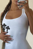 White Sexy Print Patchwork U Neck One Step Skirt Dresses