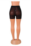 Black Fashion Sexy Solid See-through Skinny High Waist Shorts