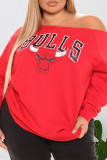 Red Fashion Casual Print Basic Off the Shoulder Tops