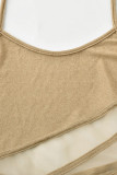 Gold Sexy Solid Patchwork See-through Backless Halter One Step Skirt Dresses