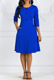 Royal Blue Fashion Casual Solid Basic O Neck A Line Dresses