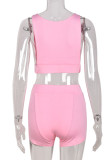 Pink Sexy Solid Embroidered Patchwork V Neck Sleeveless Two Pieces