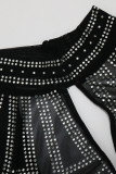 White Sexy Solid Hollowed Out Patchwork Hot Drill O Neck One Step Skirt Dresses