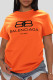 Orange Fashion Street Print Patchwork Letter O Neck T-Shirts