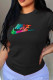 Black Casual Sportswear Print O Neck T-Shirts