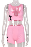 Pink Sexy Solid Embroidered Patchwork V Neck Sleeveless Two Pieces