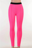 Pink Fashion Casual Solid Hollowed Out Skinny High Waist Pencil Trousers