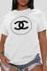 White Fashion Daily Print Patchwork O Neck T-Shirts