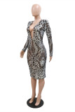 Red Fashion Sexy Patchwork Sequins See-through V Neck Long Sleeve Dresses