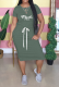 Green Casual Print Letter O Neck Waist Skirt Dresses