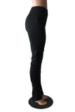 Black Fashion Casual Solid Fold Skinny High Waist Trousers