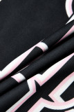 Matte Black Fashion Casual Print Patchwork V Neck Long Sleeve Dresses