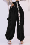 Black Fashion Casual Solid Basic Regular High Waist Wide Leg Trousers