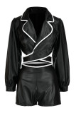 Orange Fashion Sexy Solid Patchwork Turndown Collar Long Sleeve Two Pieces