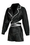 Orange Fashion Sexy Solid Patchwork Turndown Collar Long Sleeve Two Pieces