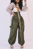 Black Fashion Casual Solid Basic Regular High Waist Wide Leg Trousers