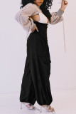 Black Fashion Casual Solid Basic Regular High Waist Wide Leg Trousers