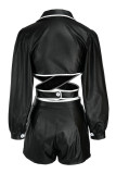 Orange Fashion Sexy Solid Patchwork Turndown Collar Long Sleeve Two Pieces