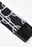 Matte Black Fashion Casual Print Patchwork V Neck Long Sleeve Dresses