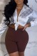 White Fashion Casual Print Basic Turndown Collar Tops