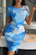 Blue Fashion Casual Print Basic O Neck Short Sleeve Dress