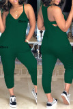 Blue Sexy Casual Letter Print Backless Spaghetti Strap Regular Jumpsuits