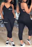 Blue Sexy Casual Letter Print Backless Spaghetti Strap Regular Jumpsuits