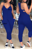 Blue Sexy Casual Letter Print Backless Spaghetti Strap Regular Jumpsuits