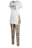 Camouflage Casual Print Patchwork Slit O Neck Short Sleeve Two Pieces