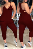 Blue Sexy Casual Letter Print Backless Spaghetti Strap Regular Jumpsuits