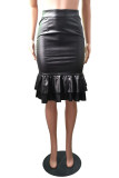 Black Fashion Casual Solid Basic Skinny High Waist Skirts