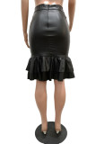 Black Fashion Casual Solid Basic Skinny High Waist Skirts