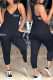 Black Sexy Casual Letter Print Backless Spaghetti Strap Regular Jumpsuits