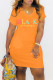 Orange Fashion Casual Letter Print Basic V Neck Short Sleeve Dress