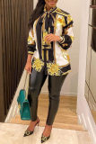 Yellow Black Fashion Casual Print Basic Long Sleeved Shirt Tops