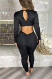Black Sexy Casual Solid Hollowed Out Backless V Neck Skinny Jumpsuits