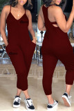 Blue Sexy Casual Letter Print Backless Spaghetti Strap Regular Jumpsuits