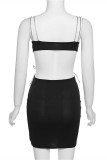 Black Fashion Sexy Solid Hollowed Out Backless V Neck Sling Dress (No Sleeves)