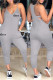 Grey Sexy Casual Letter Print Backless Spaghetti Strap Regular Jumpsuits