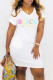 White Fashion Casual Letter Print Basic V Neck Short Sleeve Dress
