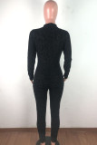 Black Sexy Hollowed Out Split Joint Turtleneck Skinny Jumpsuits